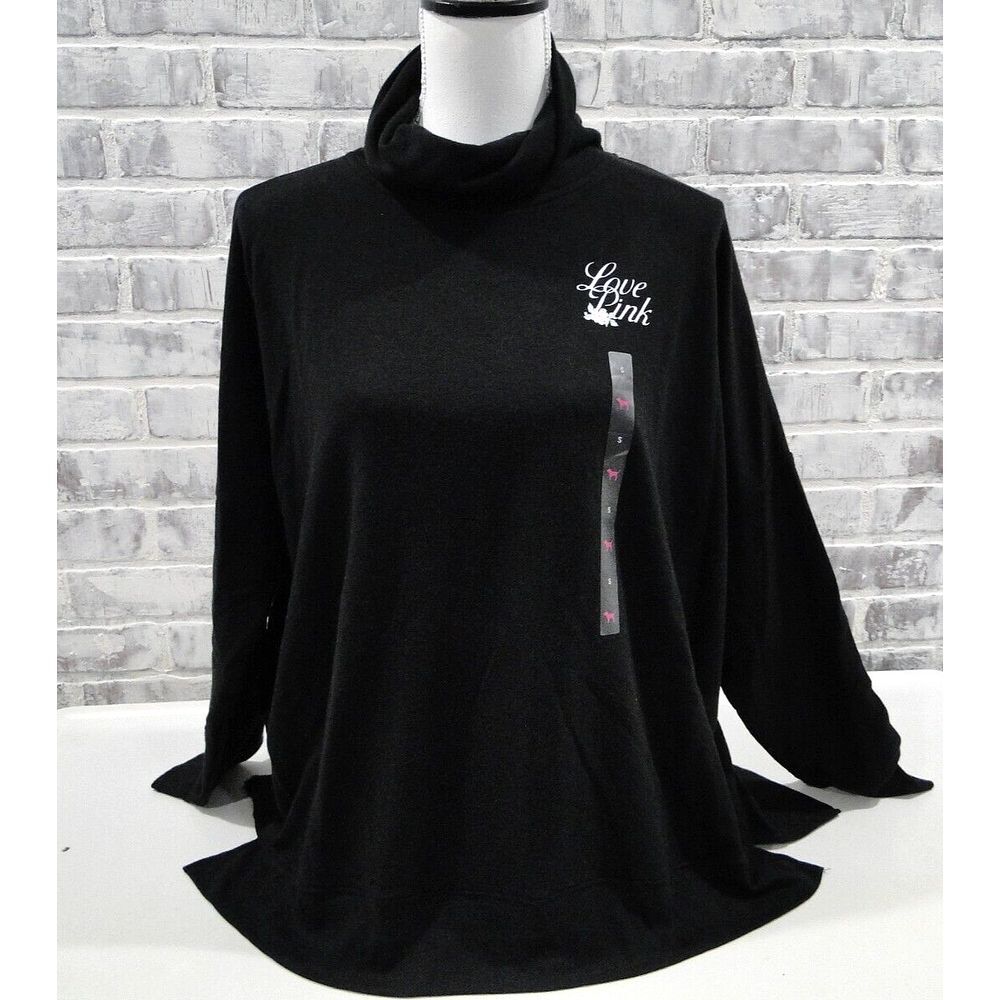 Victoria's Secret Pink Campus Cowl Neck Pullover Tunic Black Love Pink Small New